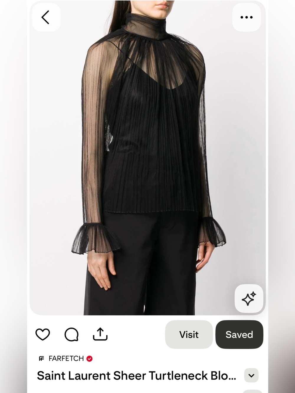 SAINT LAURENT Sheer Black Ruffle-Trim turtleneck blouse